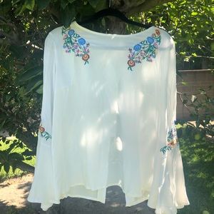 Zaful white cotton long sleeve top-flower detail